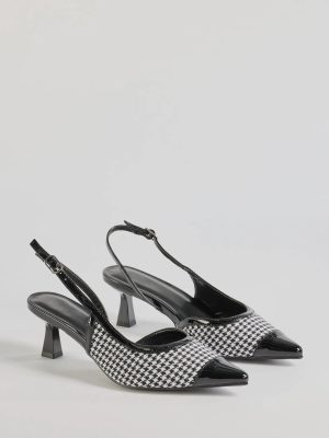 Pattern Play Houndstooth Sling-Back Kitten Heel Pumps
