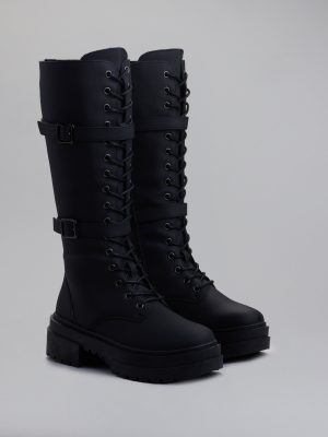 Serve and Slay Under The Knee Combat Boots