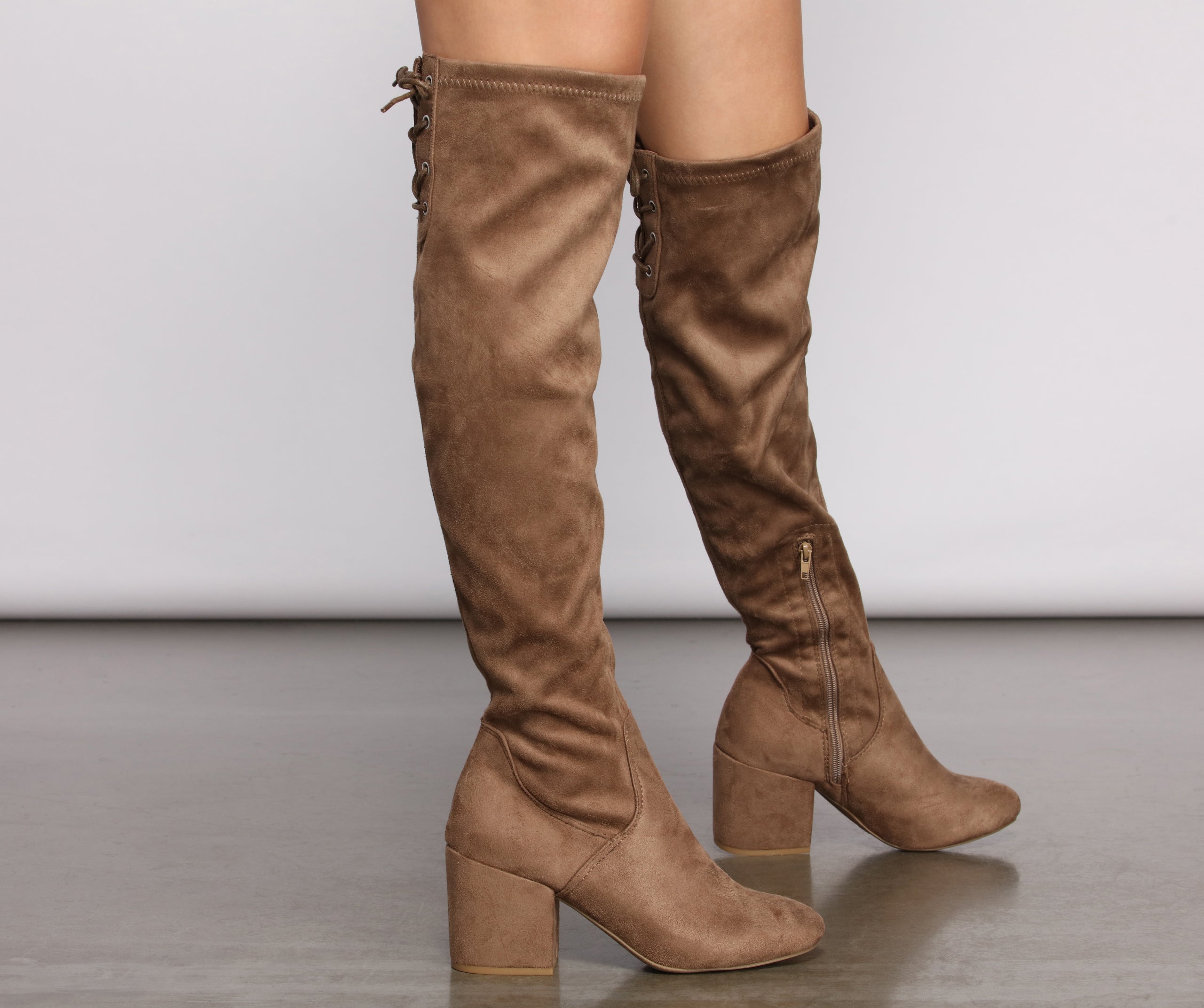 Over The Knee Tie Back Heeled Boots - Image 11