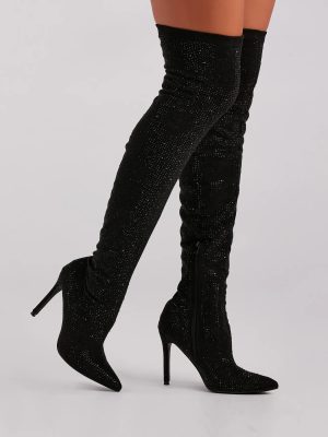 Sultry Voltage Rhinestone Over-The-Knee Boots
