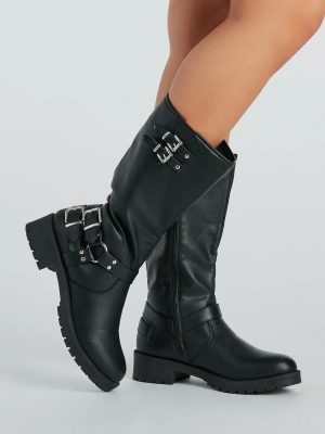 Stepped Out In Style Buckle Detail Lug Boots