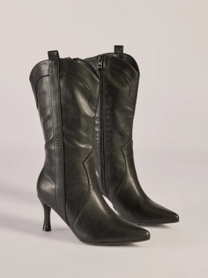Sleek Stride Faux Leather Stiletto Western Boots