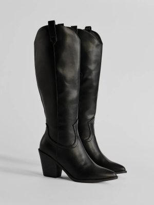 Western Sleek Knee-High Block Heel Boots