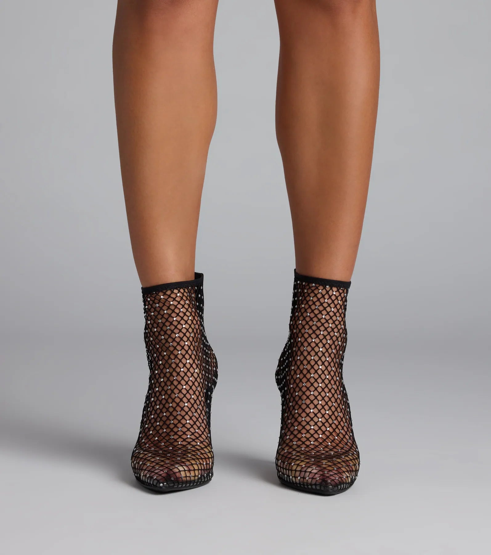 Up To No Good Rhinestone Fishnet Booties - Image 2