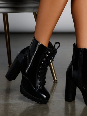 Baddie Chic Faux Leather Lug Platform Booties