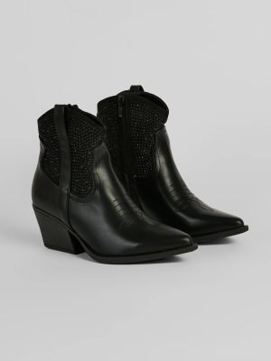 Western Glam Pearl Detail Ankle Booties