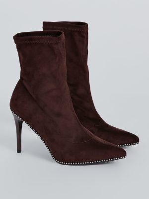 Walk Like A Stud Faux Suede Stiletto Booties
