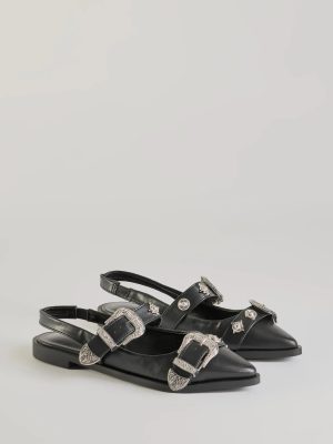 Western Flair Buckle Strap Sling-Back Flats