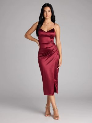 Tori Lace-Up Satin Midi Formal Dress