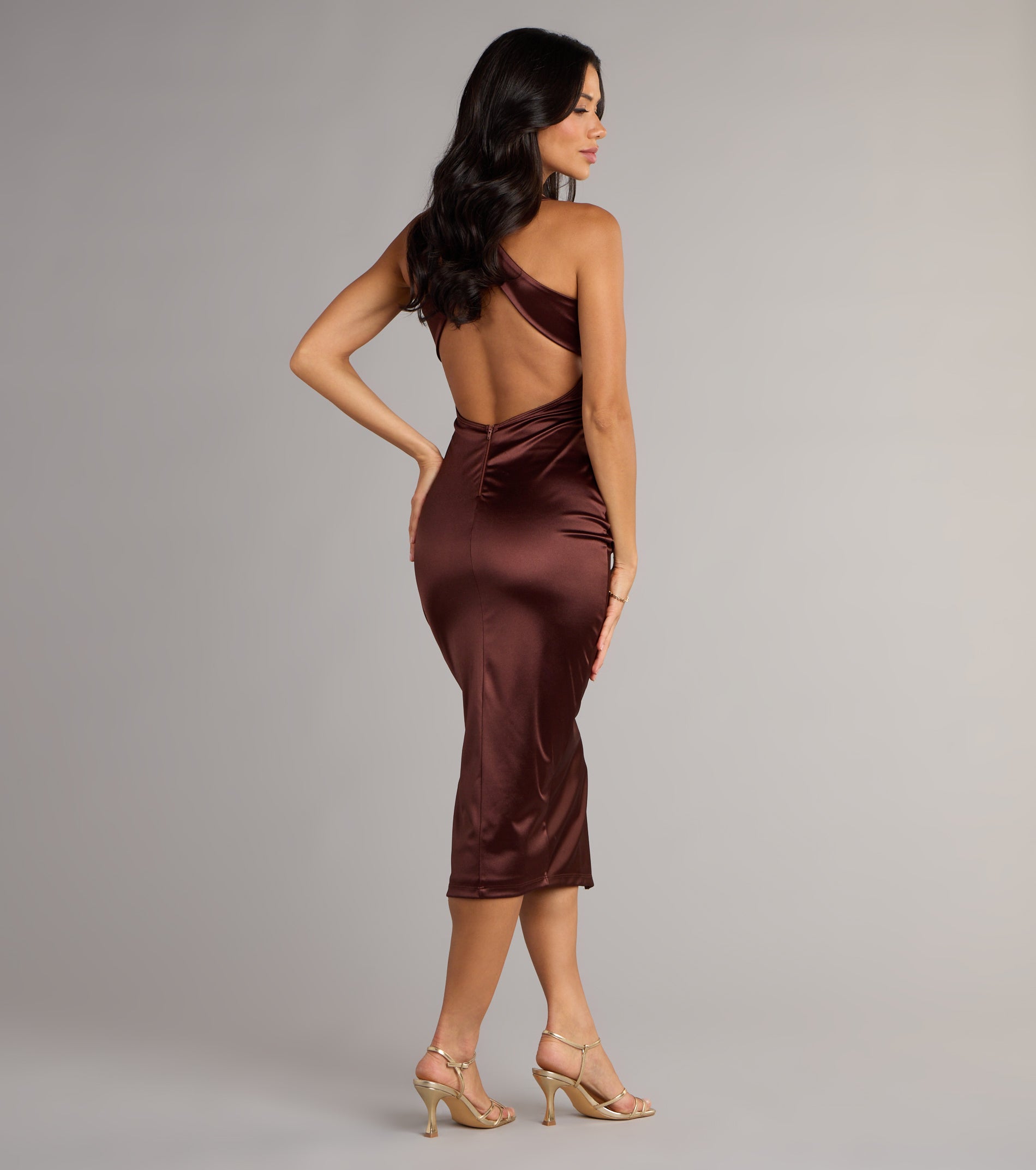 Brea Satin Halter Bodycon Midi Dress - Image 10
