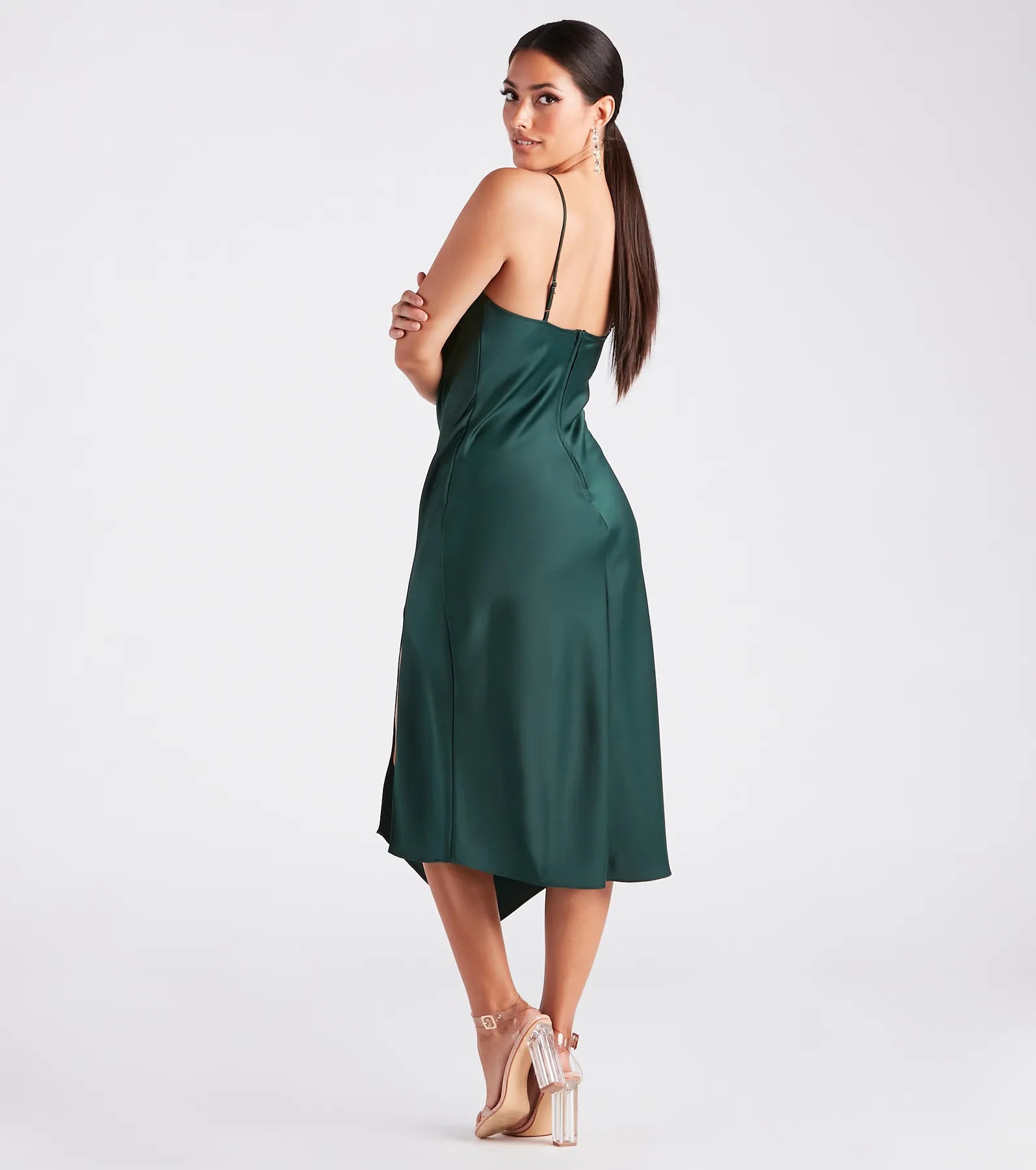 Annabella Formal Satin A-Line Midi Dress - Image 2