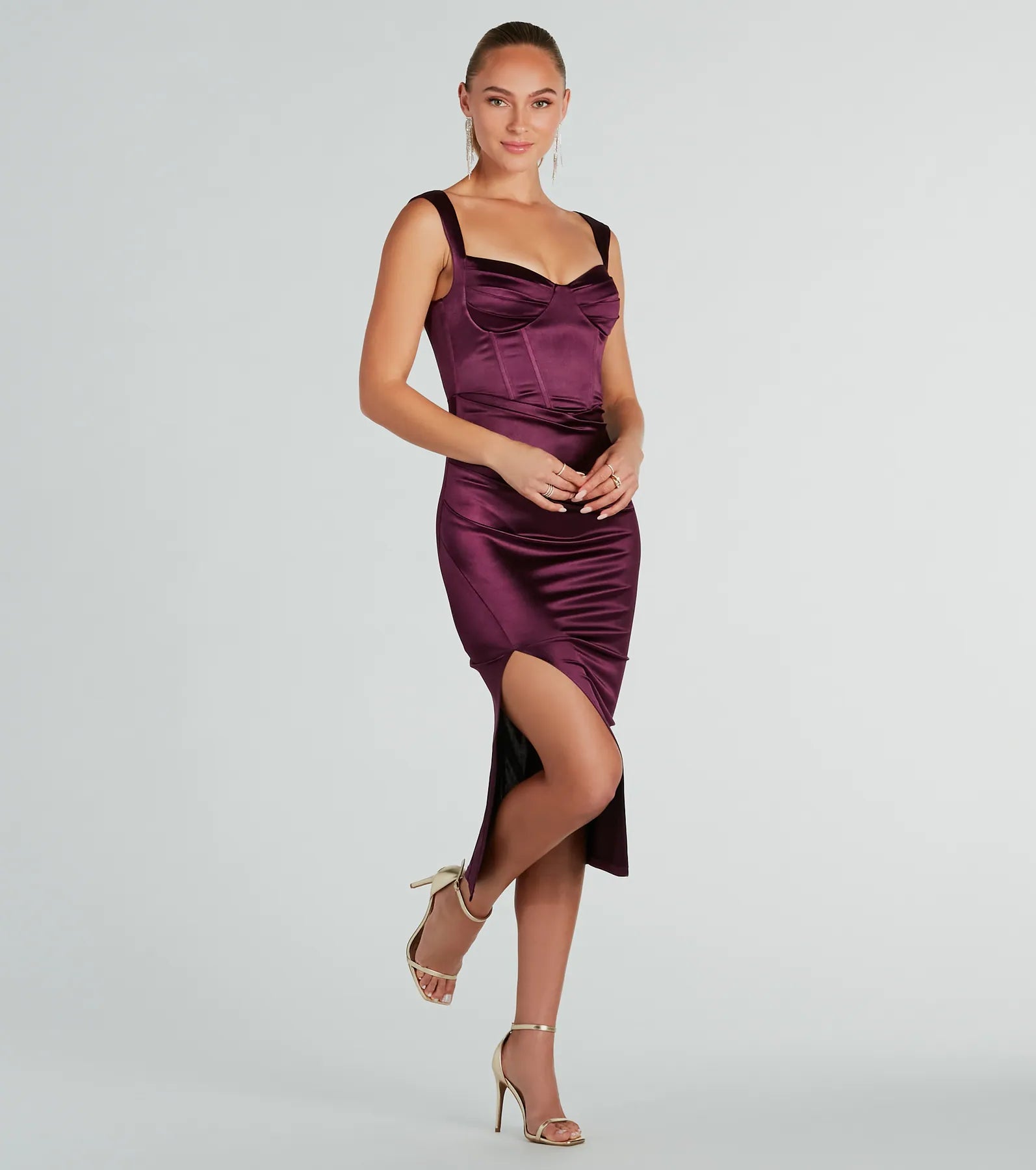 Marnie Formal Satin Corset Midi Dress - Image 3