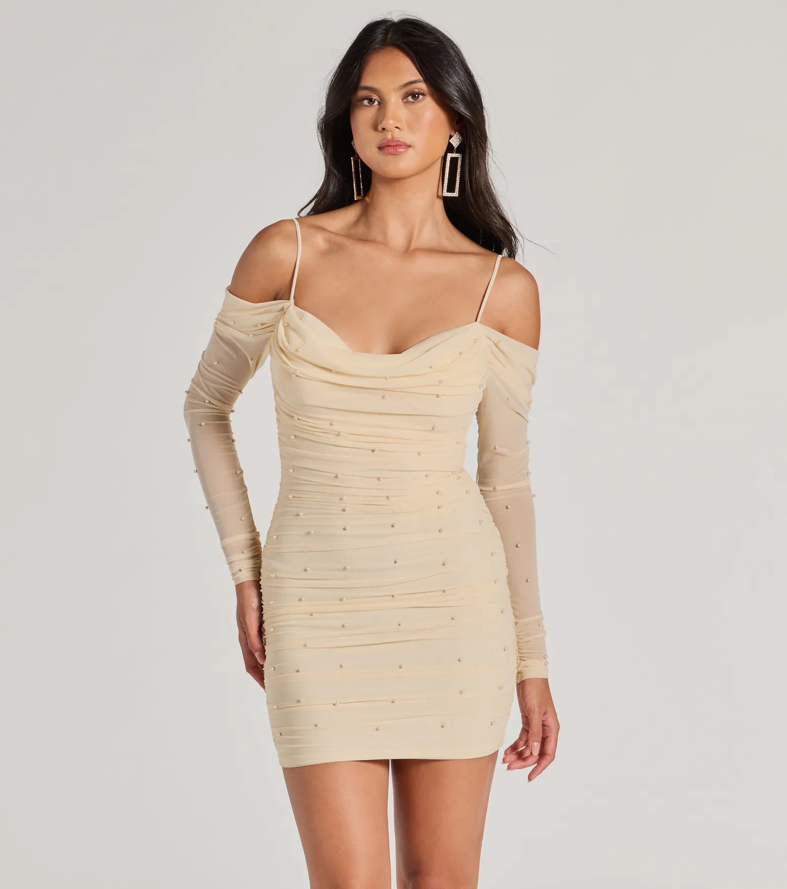 Talia Pearl Mesh Cold-Shoulder Mini Dress - Image 4