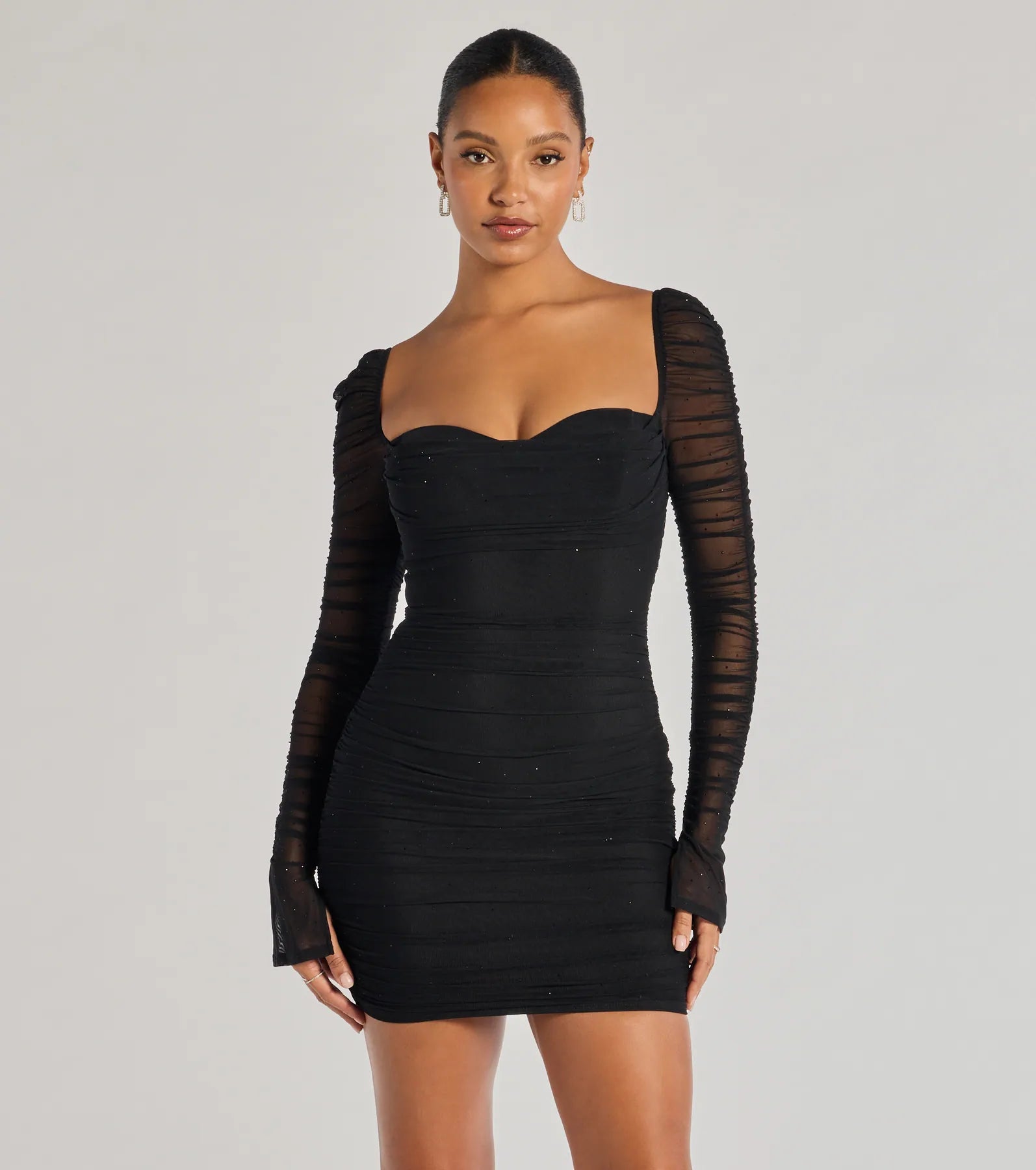Kari Long Sleeve Studded Ruched Mini Dress - Image 6