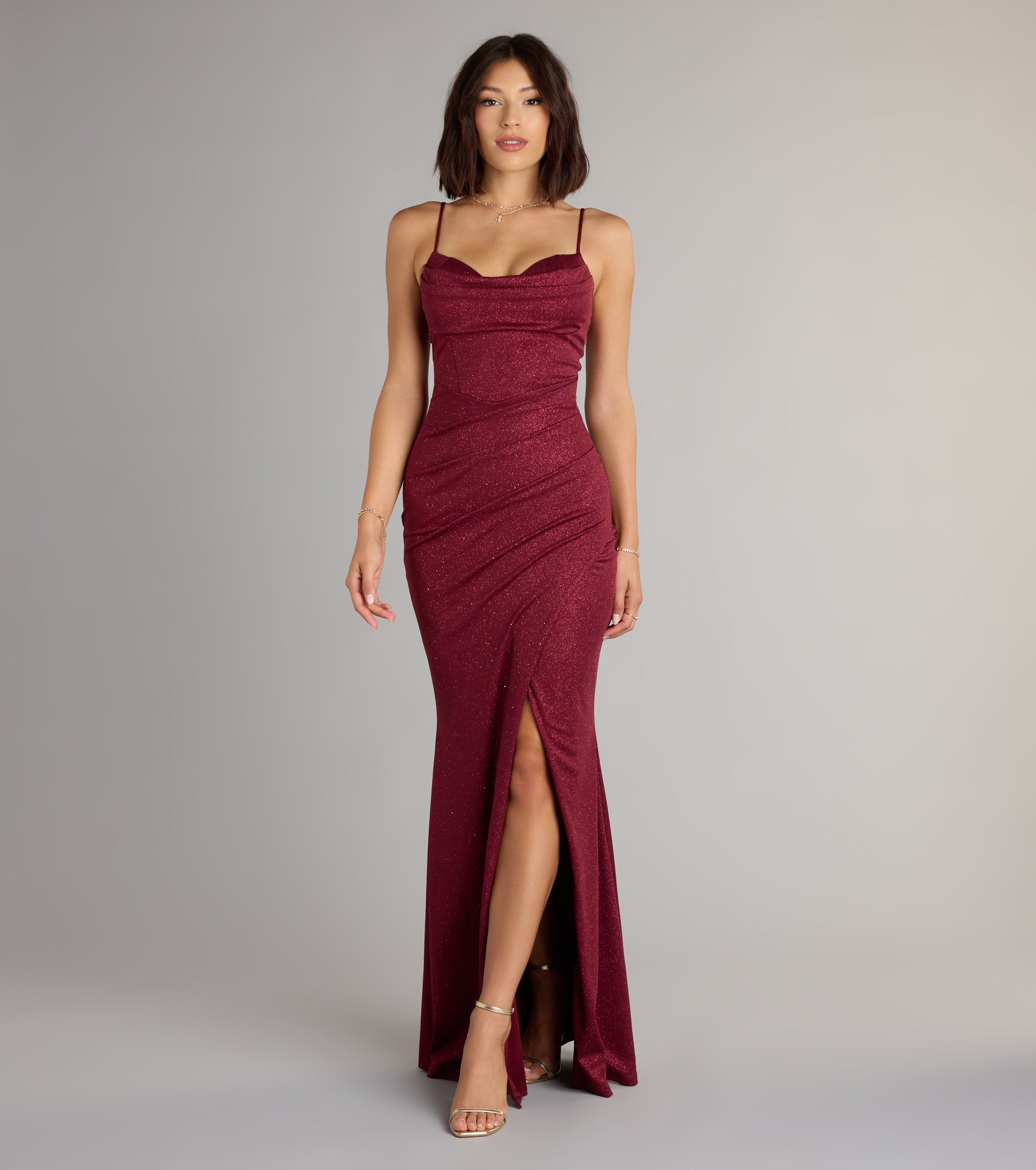 Johanna Cowl Neck Slit Glitter Formal Dress - Image 10