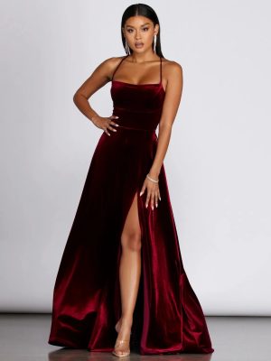 Dakota Velvet Lace Up Evening Gown