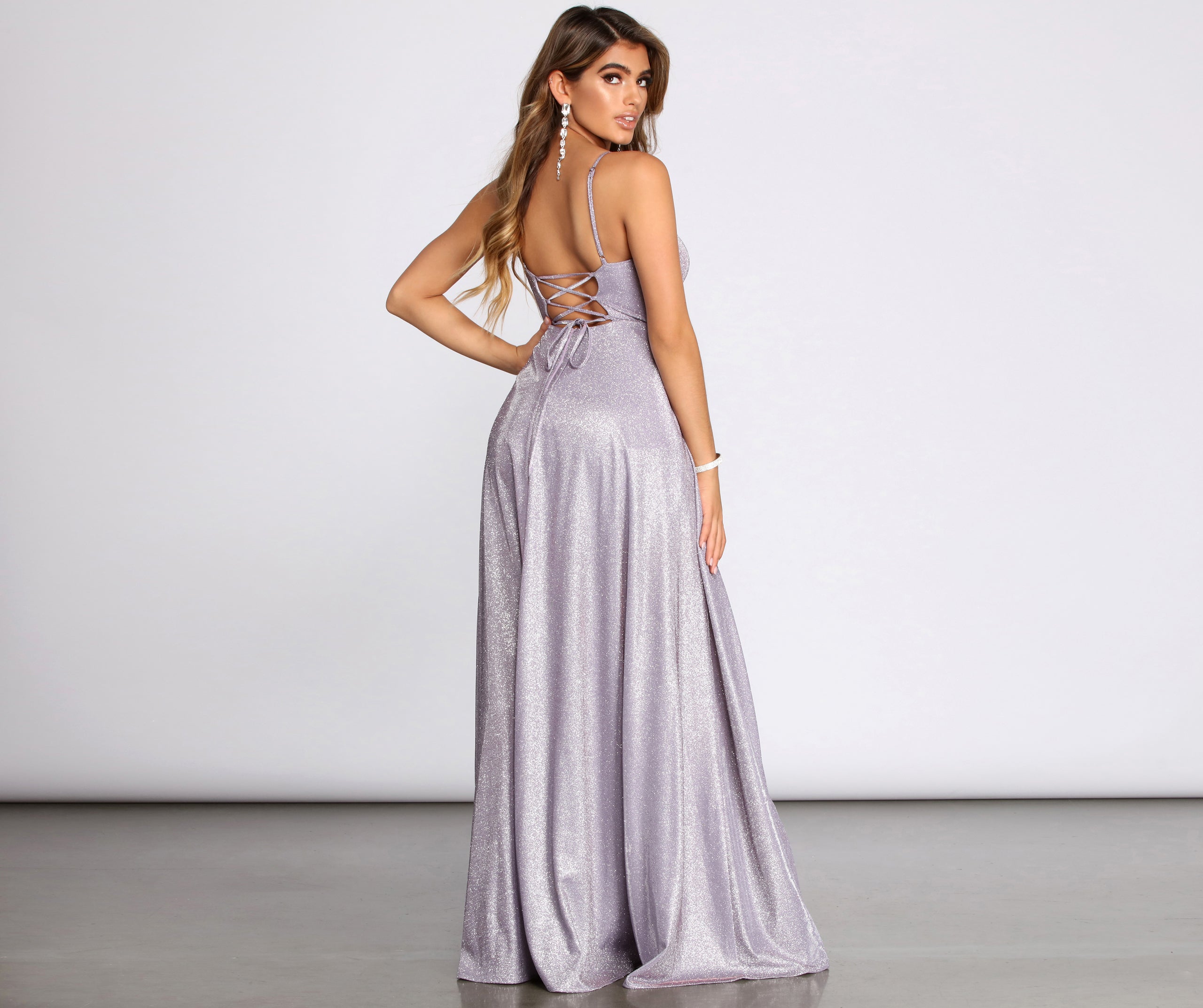 Kerry Glitter Lace Up Back A Line Dress - Image 2