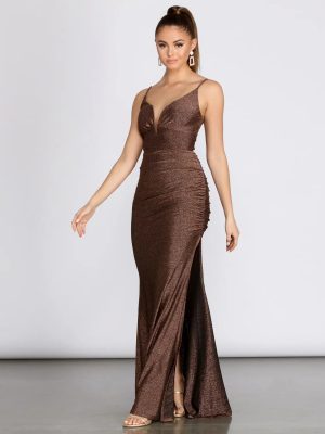 Bali Lurex Deep V Ruched Dress