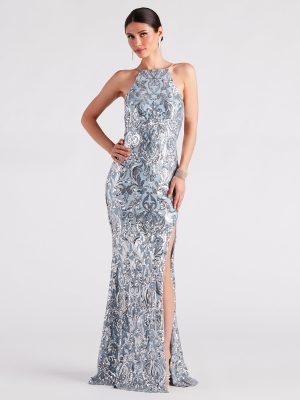 Lexi Formal Sequin Rhinestone A-Line Dress