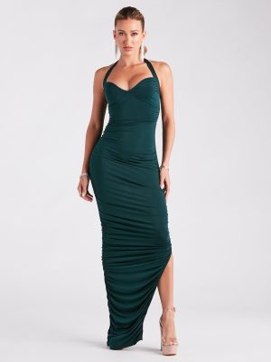 Britt Halter High Slit Ruched Formal Dress