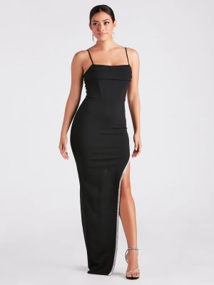 Jacie Formal Crepe Rhinestone Long Dress