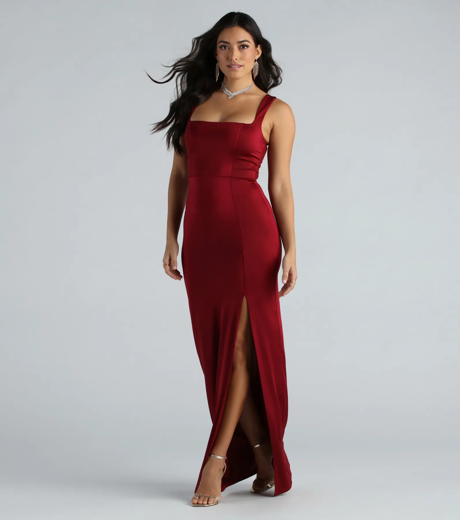 Megan Formal Square Neck Slim Long Dress - Image 3