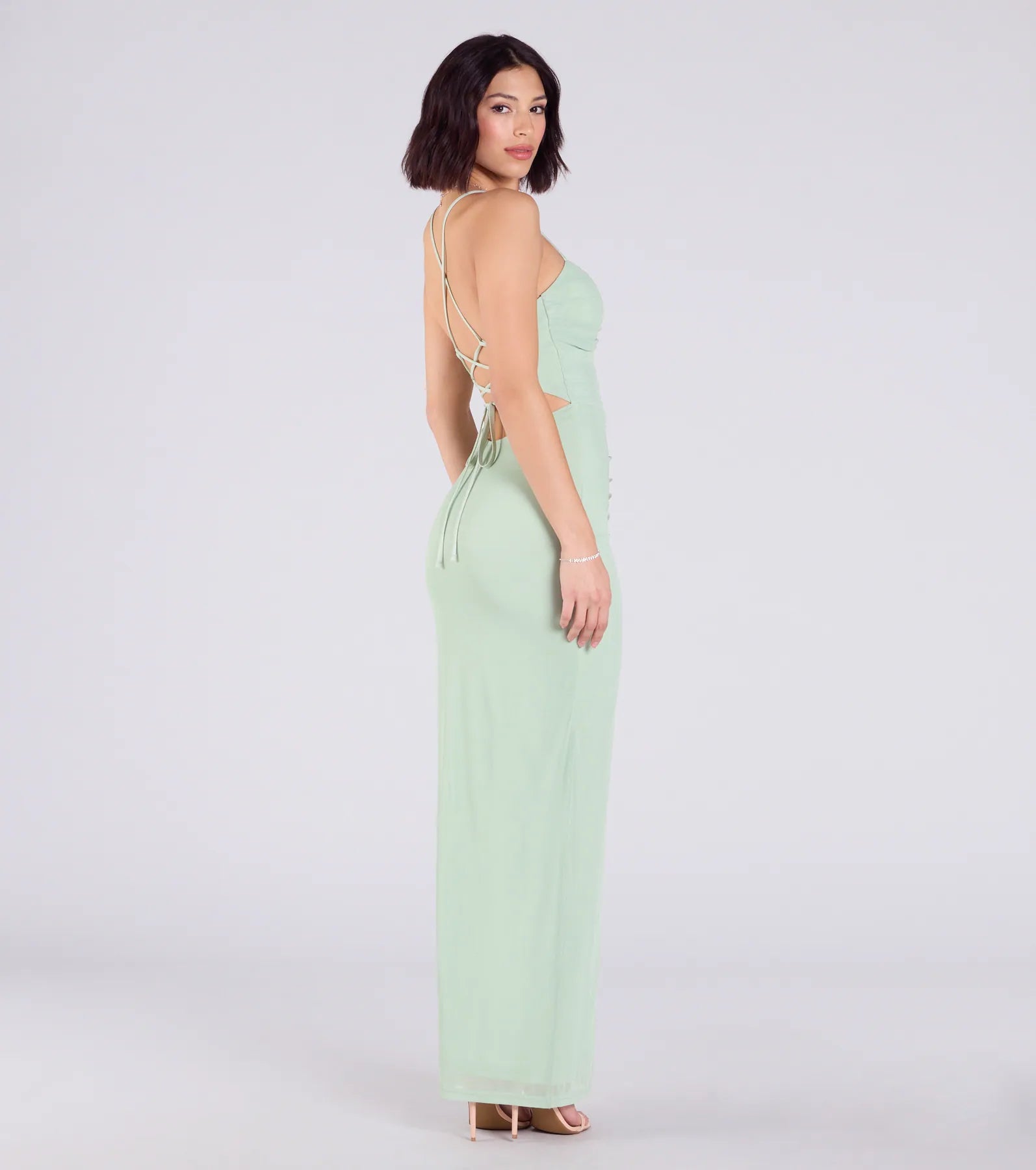 Chloe Lace-Up Ruched Column Formal Dress - Image 2