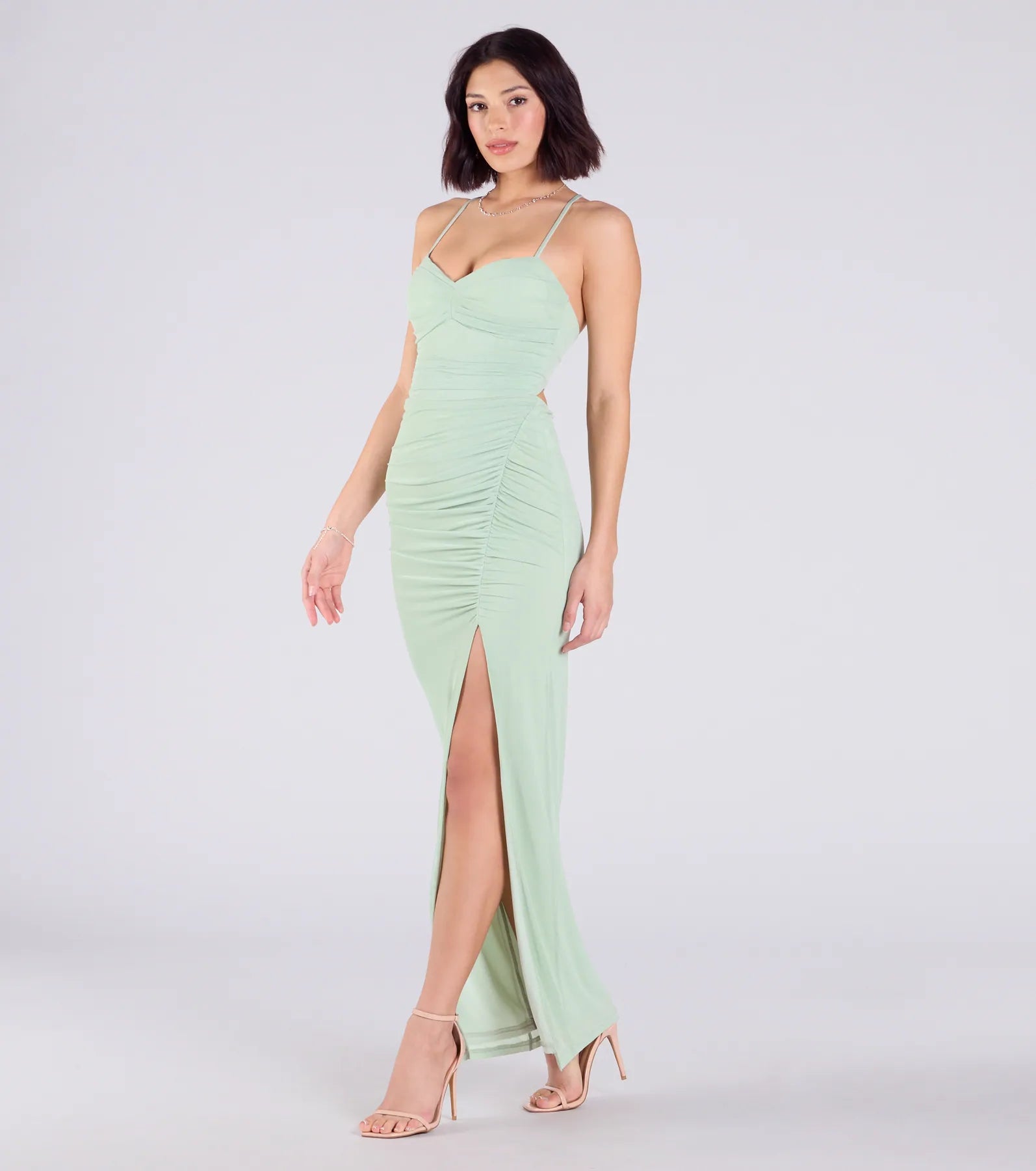 Chloe Lace-Up Ruched Column Formal Dress - Image 4