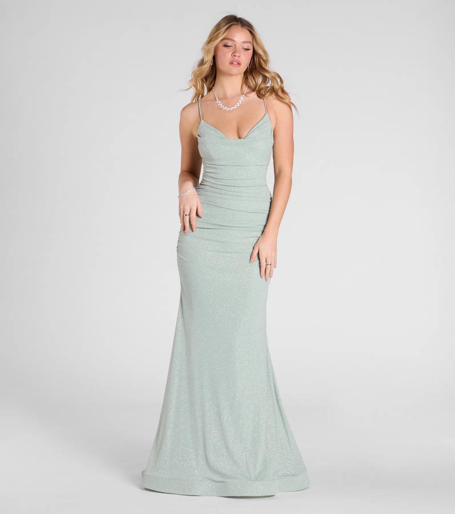 Leslie Lace-Up Mermaid Glitter Formal Dress - Image 6