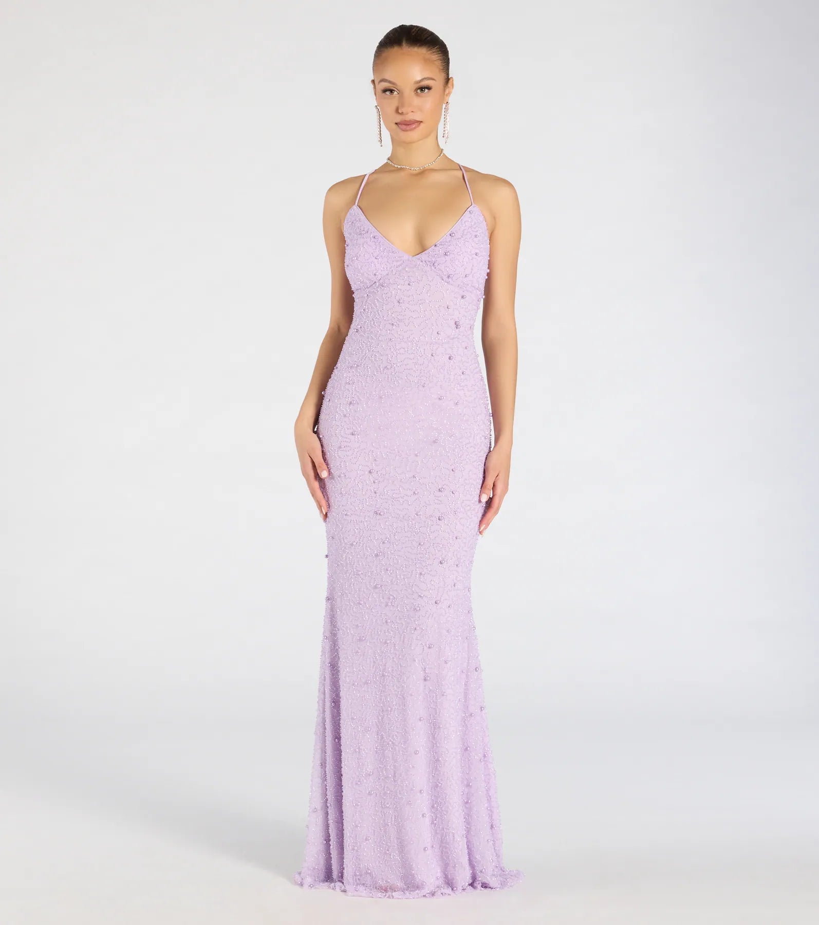 Marlene Lace-Up Mermaid Beaded Pearl Formal Dress - Image 5