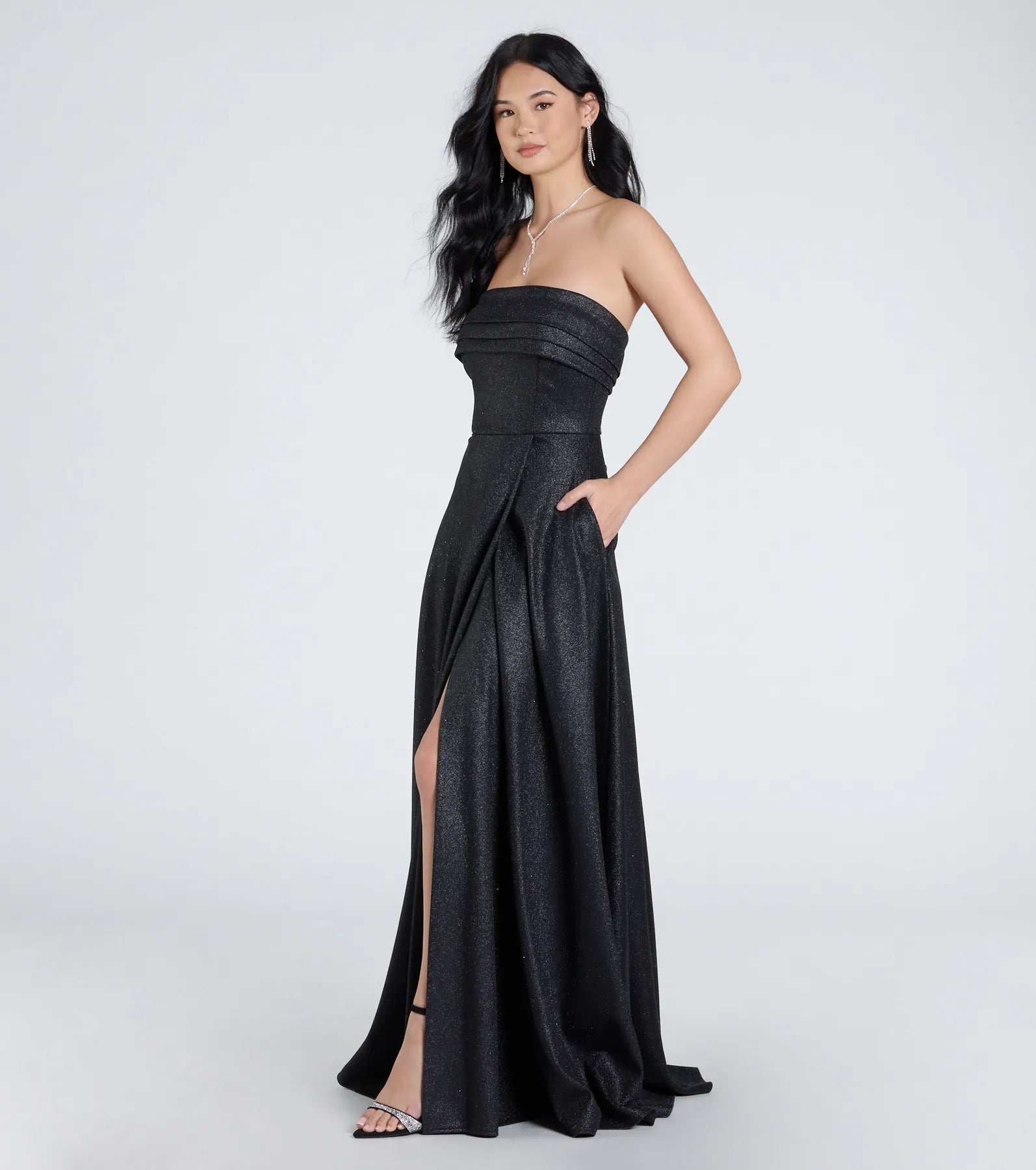 Peyton Strapless Slit A-Line Glitter Formal Dress - Image 9
