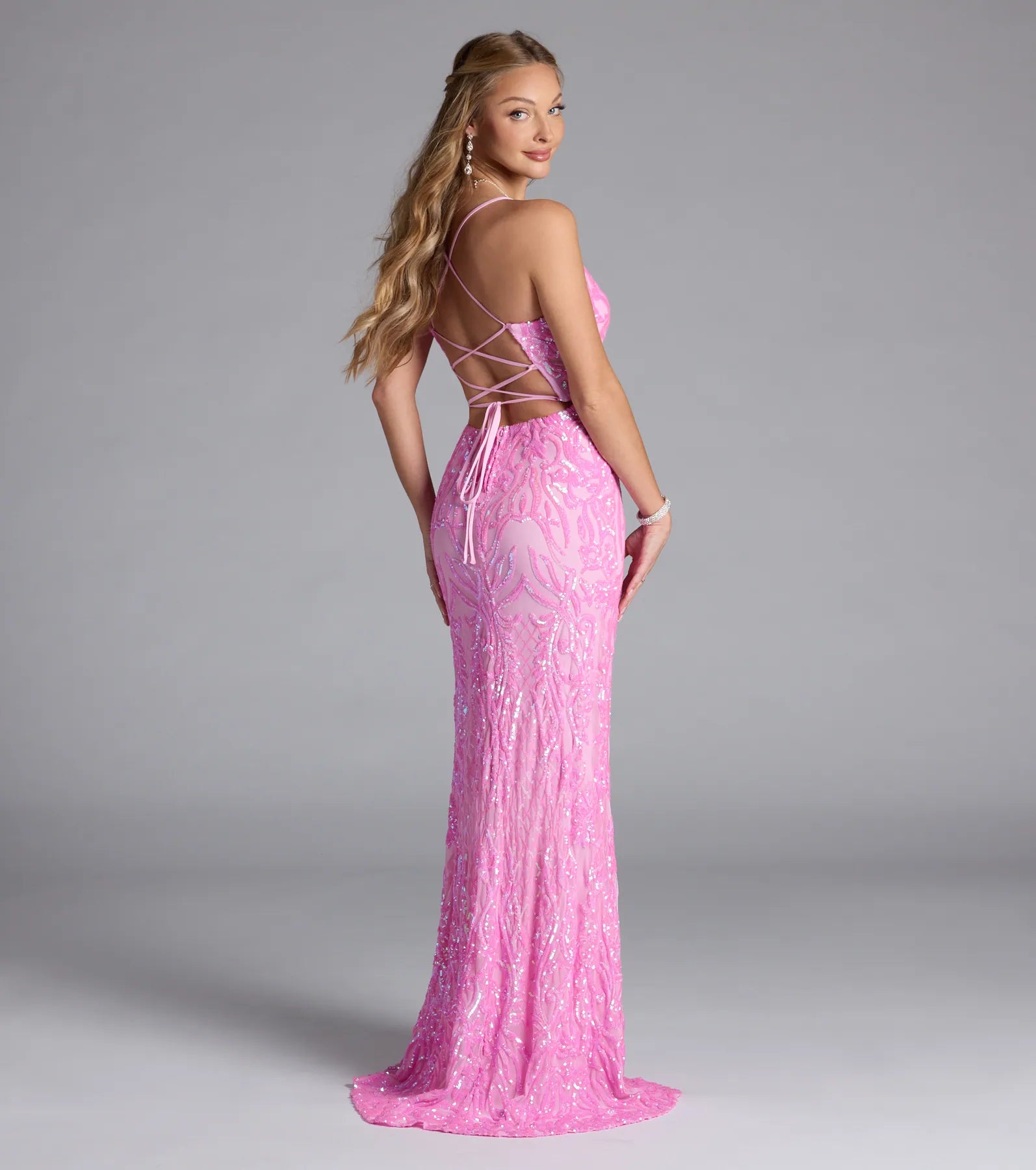 Lani Lace-Up Slit Mermaid Sequin Formal Dress - Image 2
