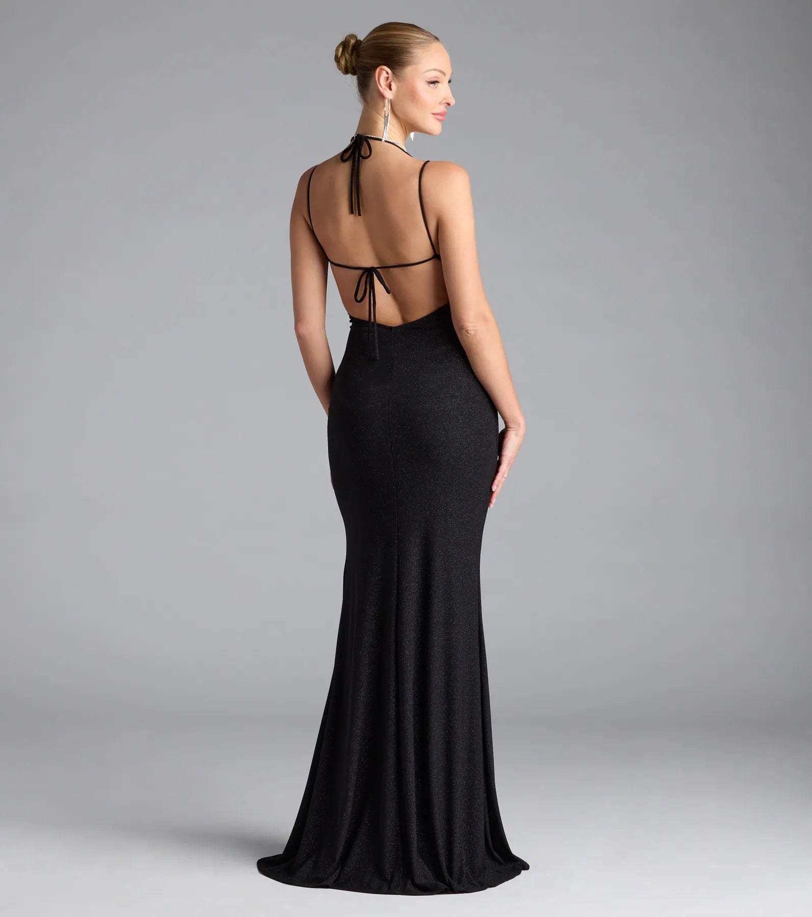 Ariadna Strappy Open Back Slit Glitter Formal Dress - Image 6
