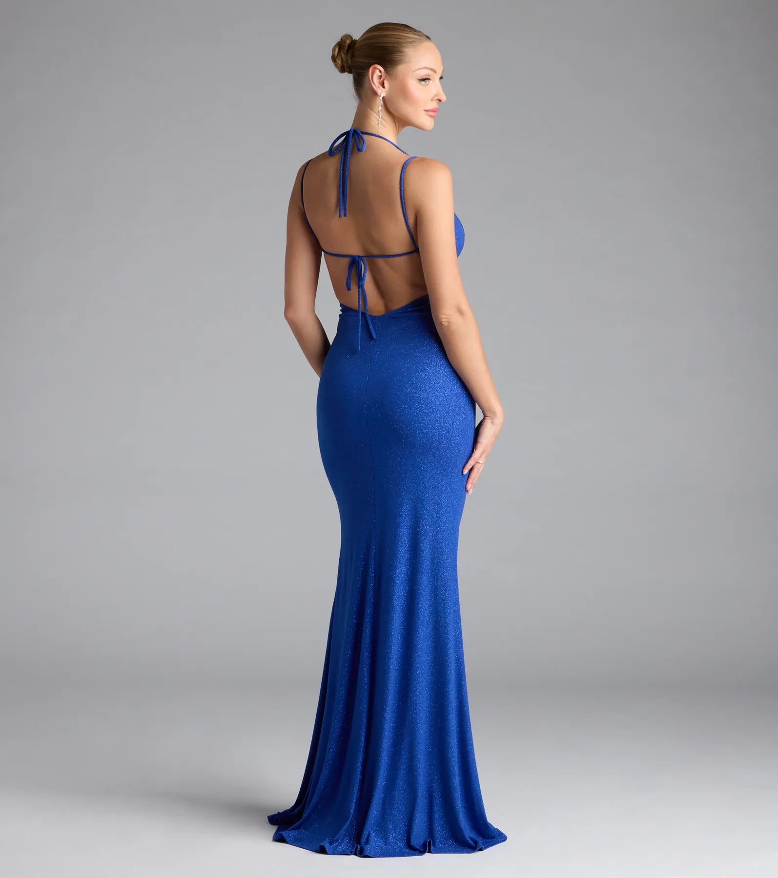 Ariadna Strappy Open Back Slit Glitter Formal Dress - Image 2