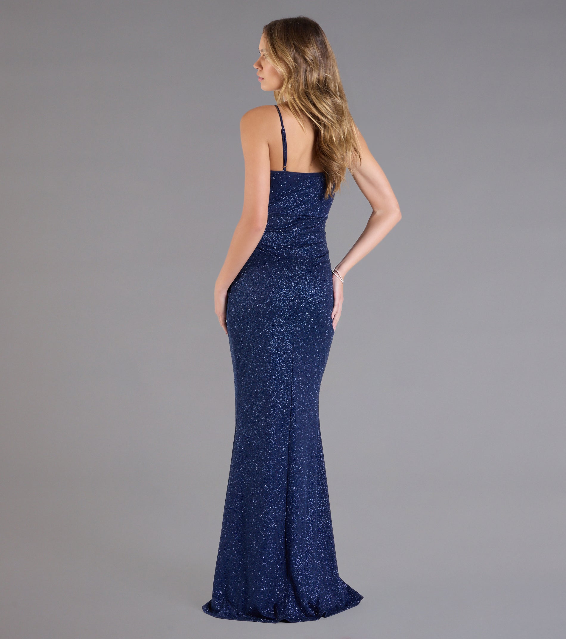 Johanna Cowl Neck Slit Glitter Formal Dress - Image 2