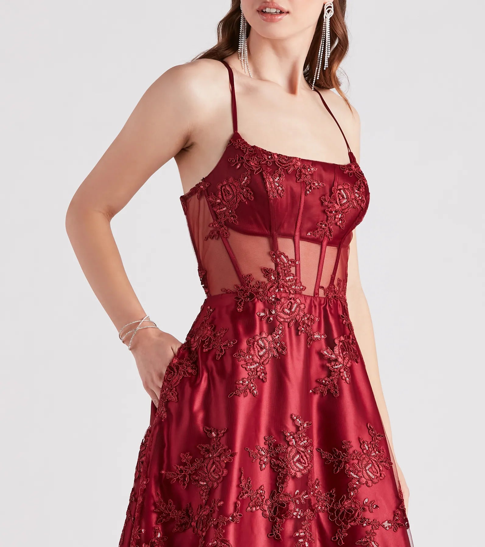 Monica Sequin Embroidered Lace Ball Gown - Image 8