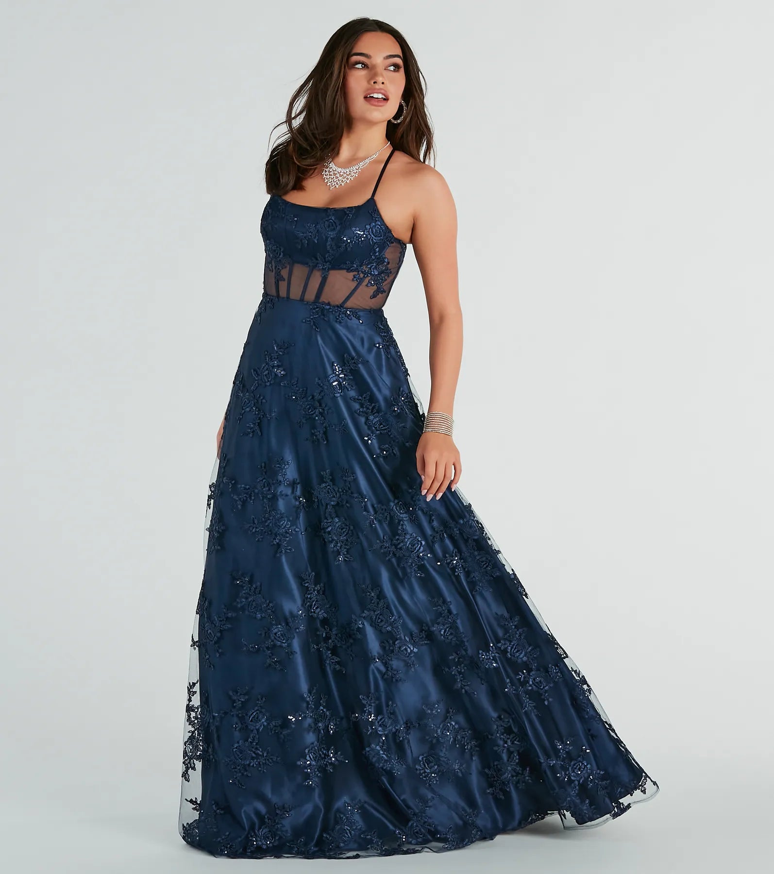 Monica Sequin Embroidered Lace Ball Gown - Image 9