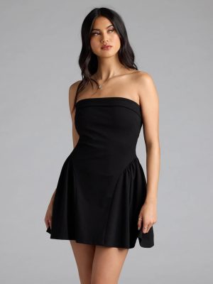 Soiree Ready Strapless Crepe Skater Mini Dress