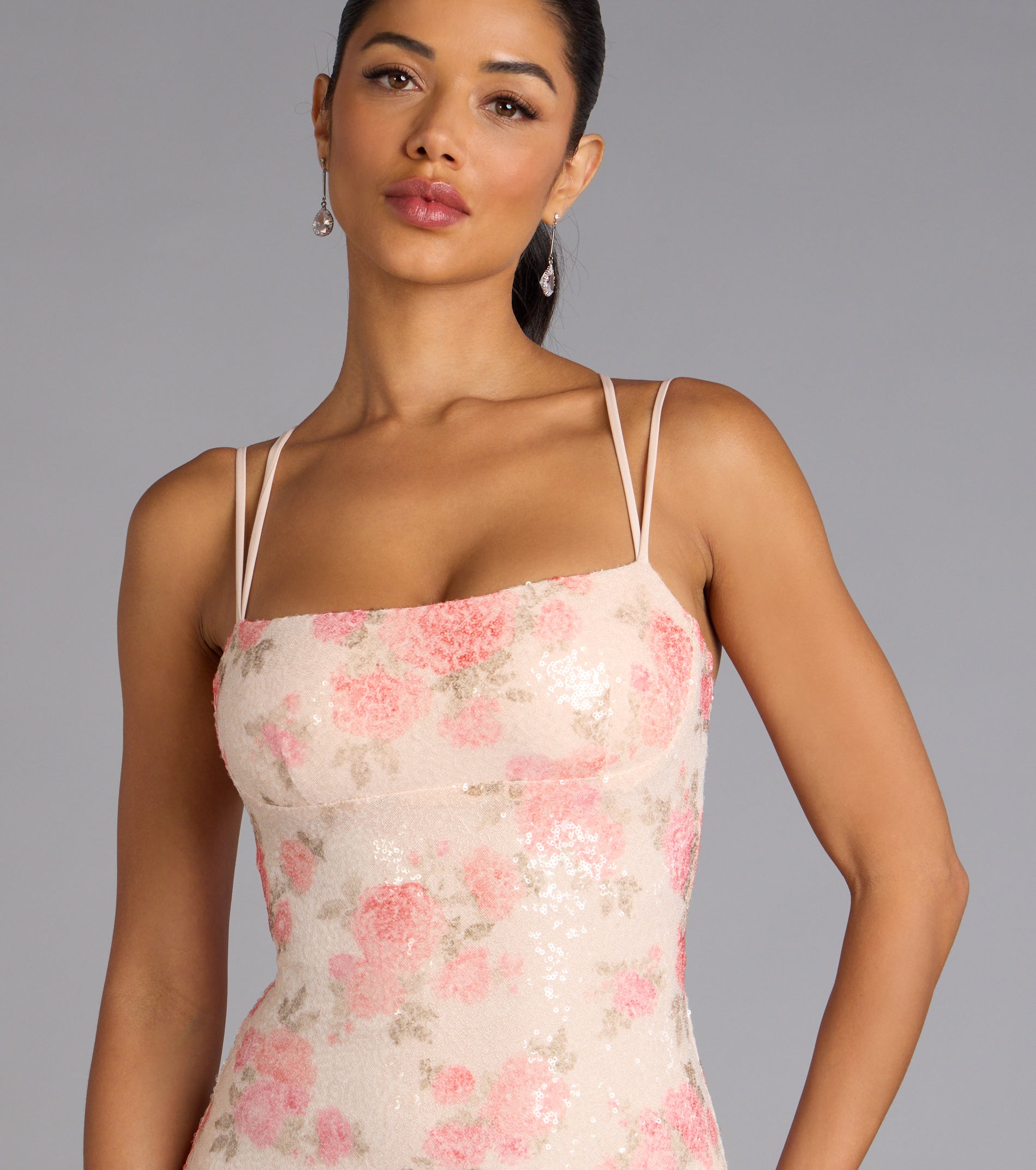 Ros?? All Day Floral Lace-Up Sequin Mini Dress - Image 4