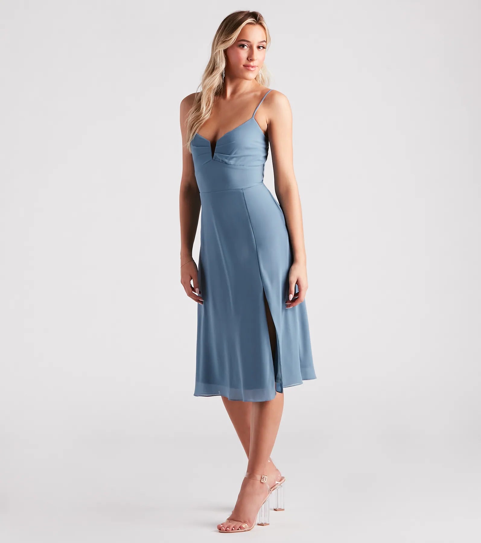 Chic Fantasy Chiffon V-Neck Midi Dress - Image 3