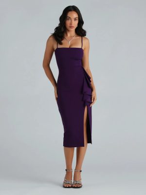 Attract Attention Crepe Ruffle Midi Dress