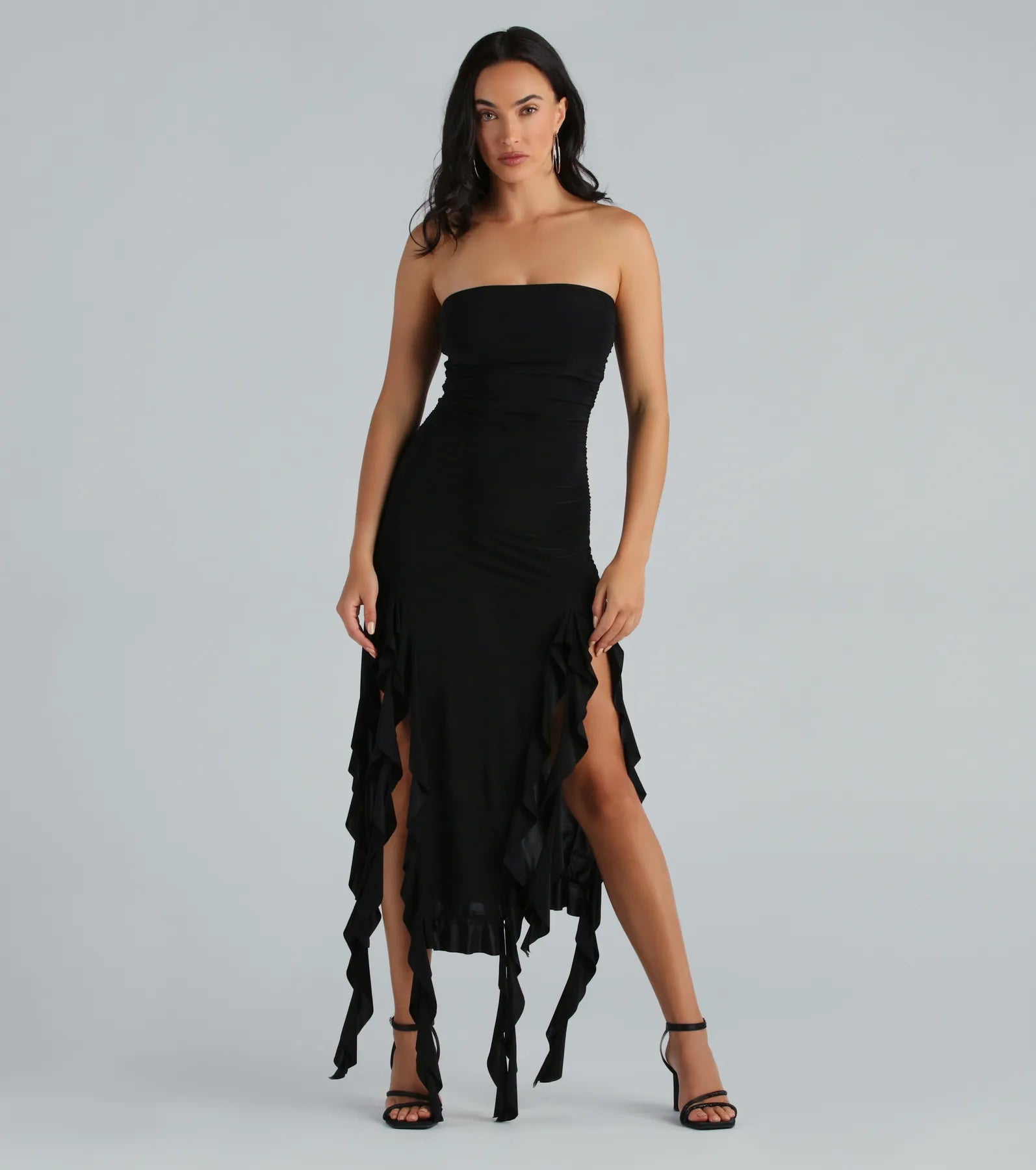 Moments Like This Strapless Ruffled Midi Dress - Image 3