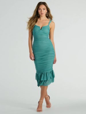 Turn On The Charm Ruffled Mesh Midi Dress