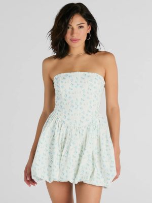 Bubbly Bliss Strapless Corset Floral Skater Dress