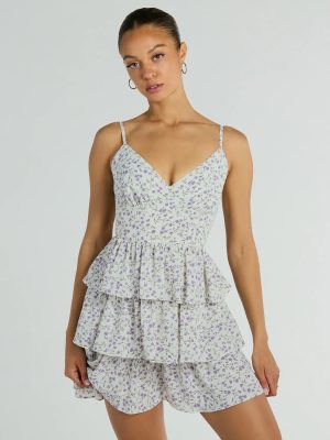 Subtle Charm V-Neck Ruffled Floral Skater Dress