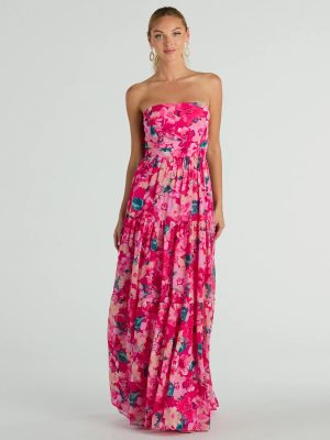 Radiate Romantic Vibes Strapless Floral Chiffon Maxi Dress