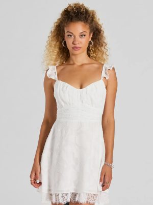 Charming Floral Chiffon Lace Trim Skater Dress