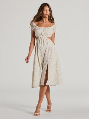 Watch Me Bloom Off-The-Shoulder Floral Midi Dress