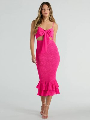 Bold Babe Cutout Ruffle Hem Chiffon Midi Dress