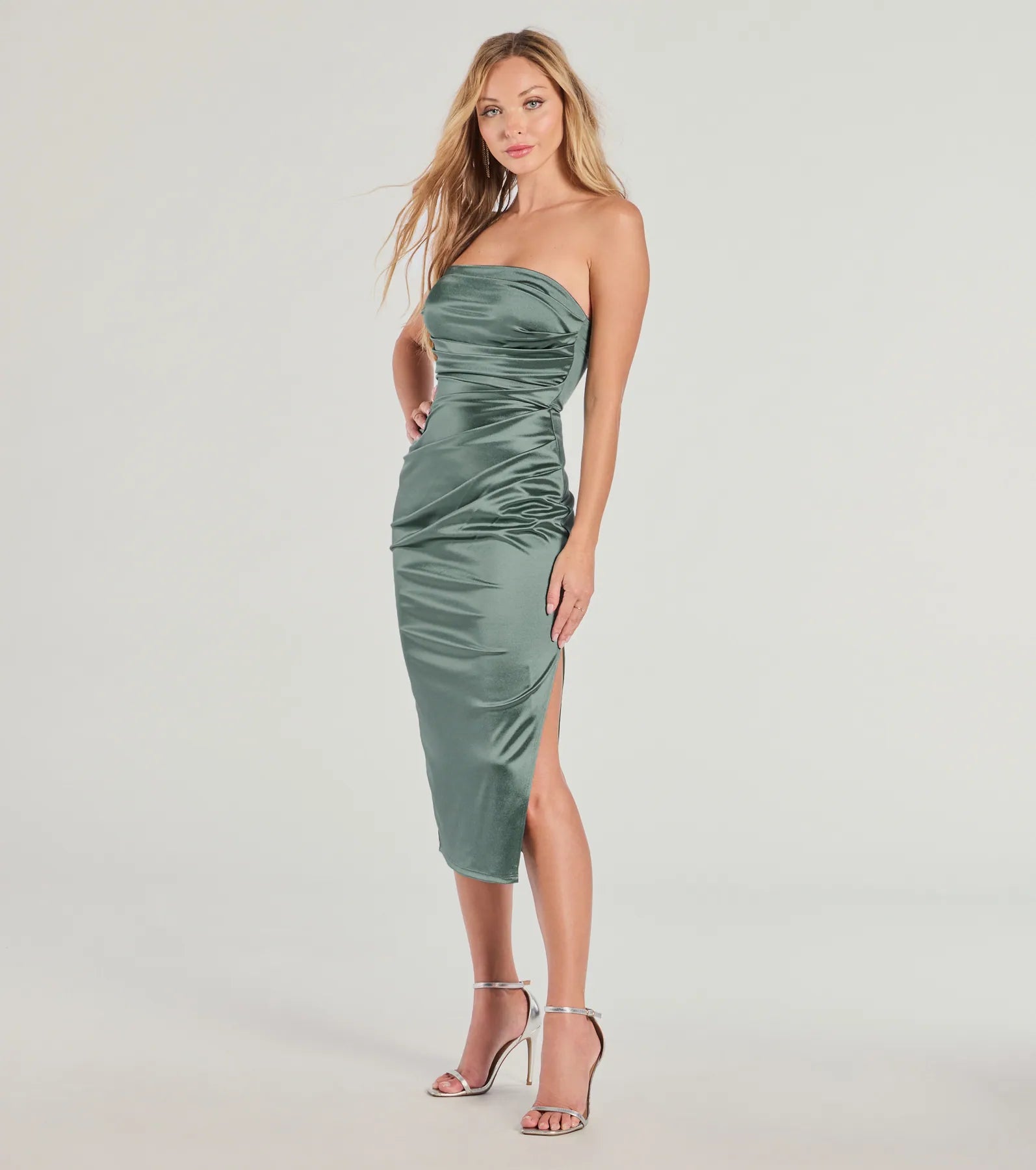 Luxe Dream Strapless Satin Midi Dress - Image 4